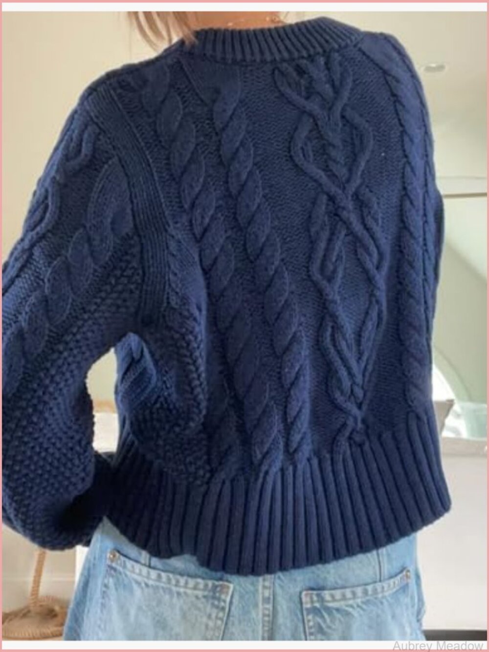 Vintage Cable Knit Cropped Cardigan Women Crewneck Chunky Button Up Sweater - Picture 2 of 7